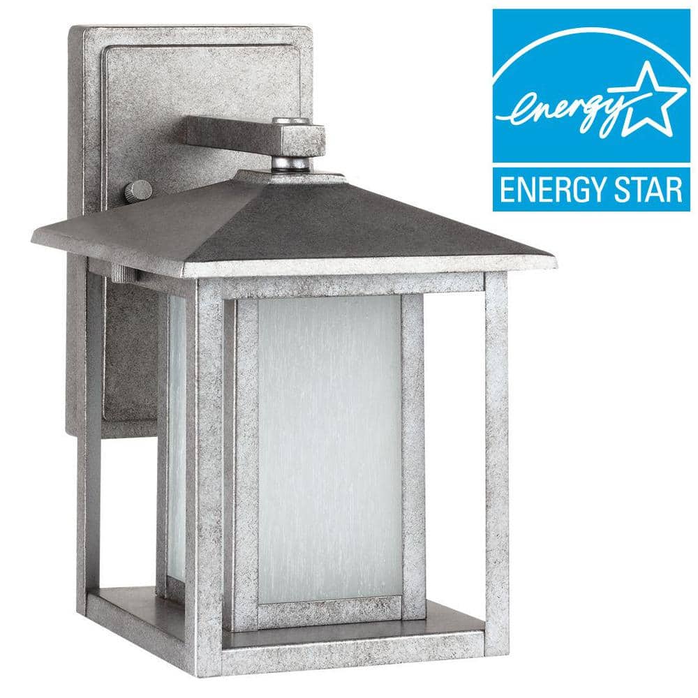 Weathered Pewter Outdoor LED Wall Lantern with Etched Glass