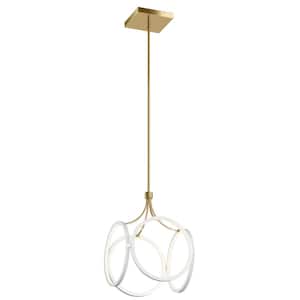 Elan Ciri 19.75 in. Integrated LED White with Champagne Gold Accent Contemporary Cage Kitchen Pendant Hanging Light
