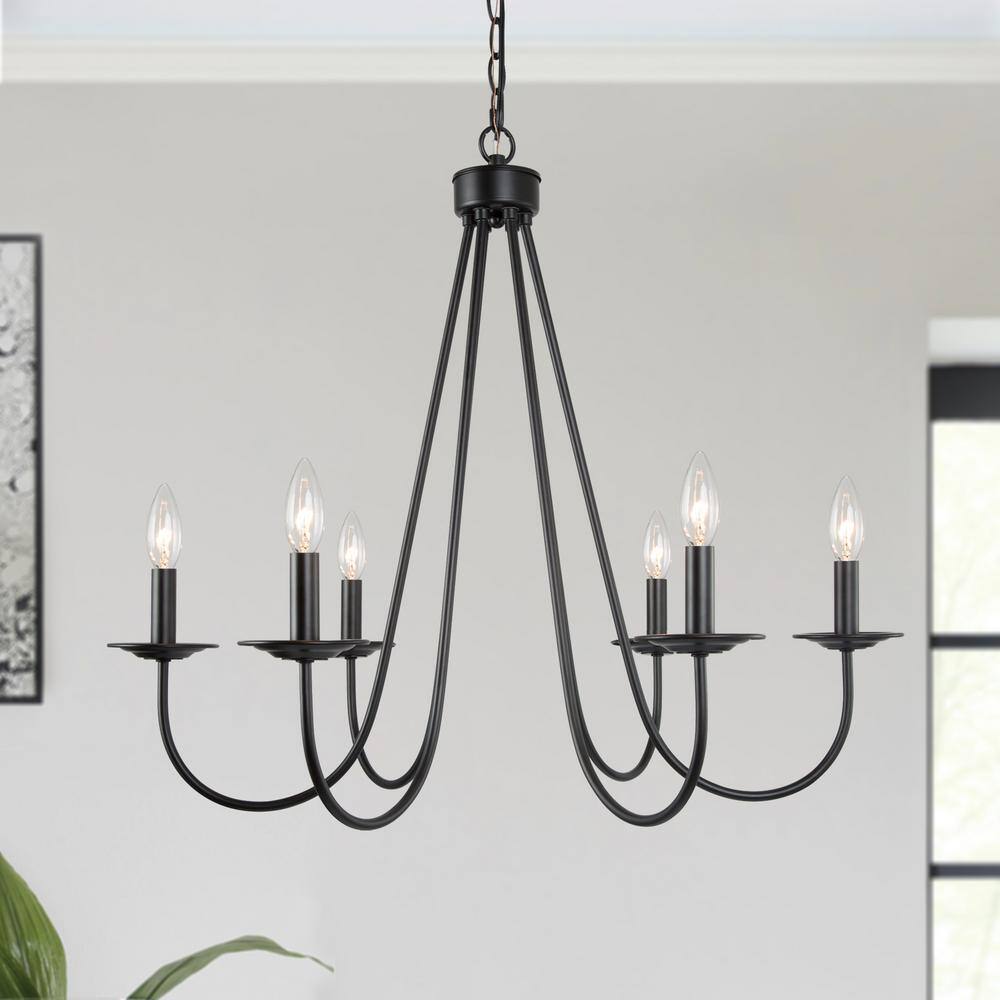 Uolfin Industrial Black Dining Room Chandelier 28 in. 6-Light Modern ...