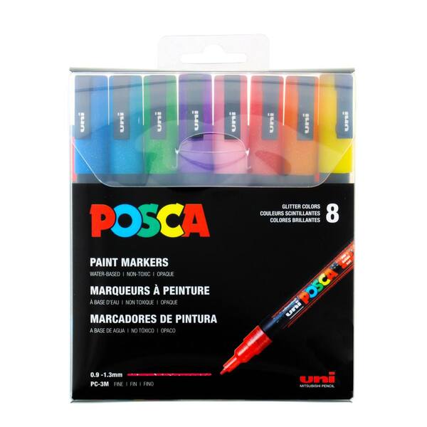 POSCA PC-3M Fine Bullet Paint Marker Set, Glitter (8-Colors)