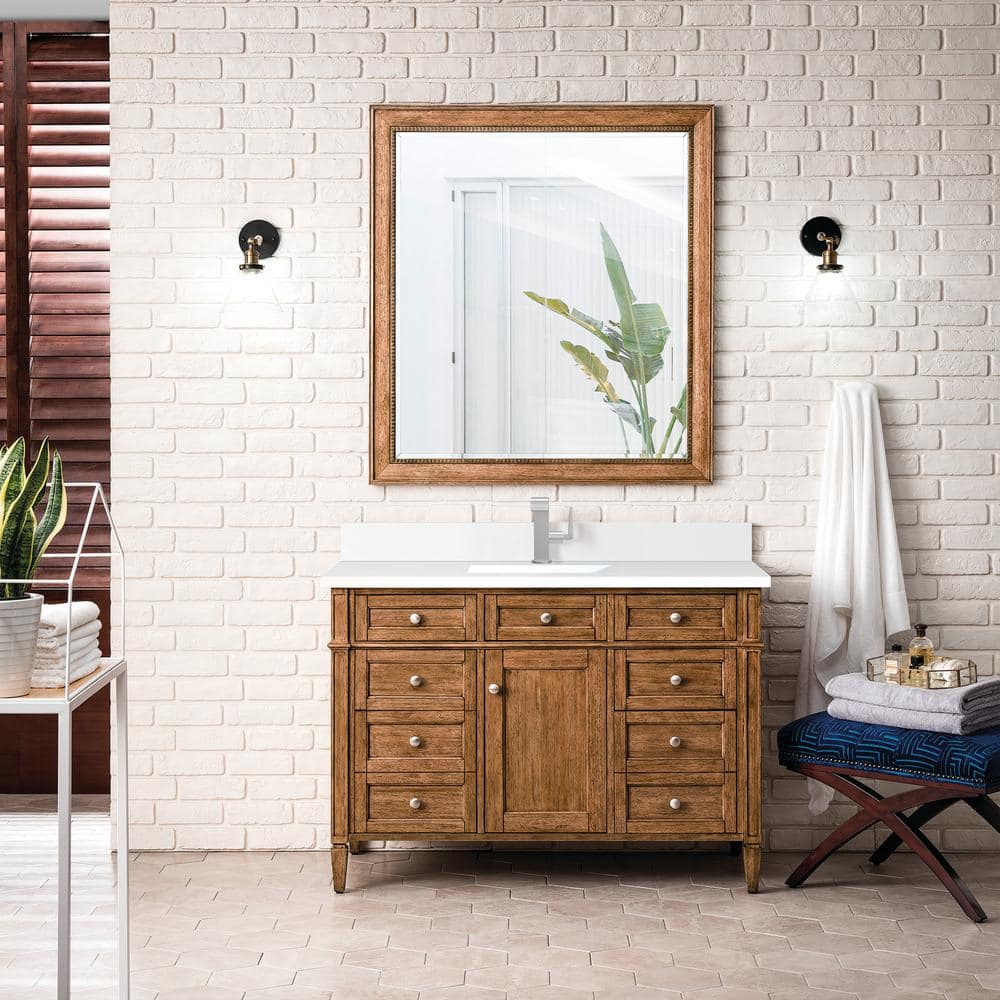 Brittany 48.0 in. W x 23.5 in. D x 34.0 in. H Bathroom Vanity in Saddle Brown with White Zeus Silestone Quartz Top price history on PriceWatchPro