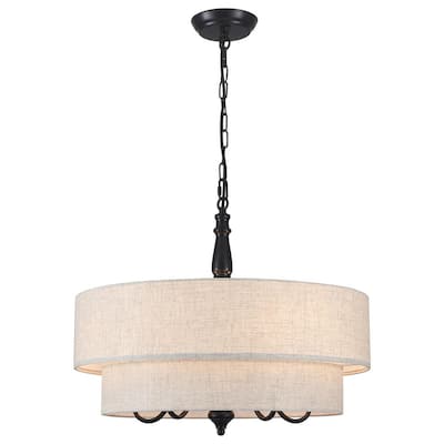 5-Light 2-Tier Drum Chandelier Farmhouse Black Candle Light Fixture for Dining Room Kitchen Island Foyer Entryway