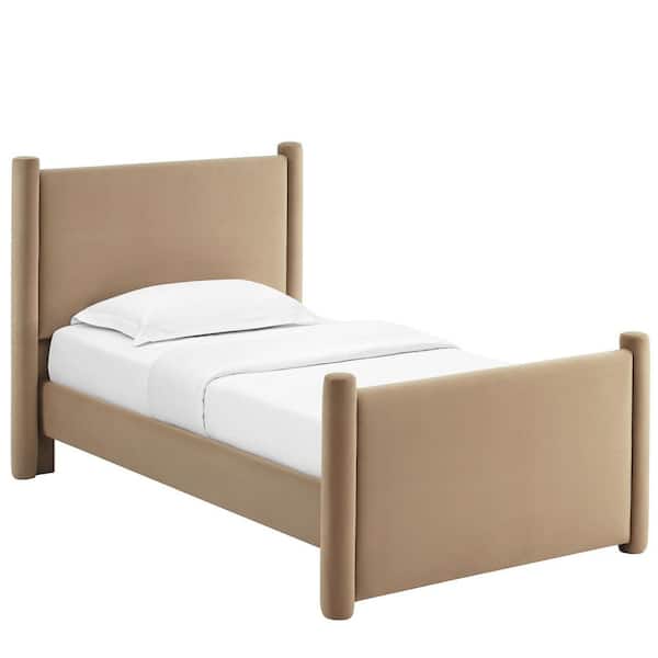 Rael Brown Wood Frame Twin Platform Bed with Upholstered Headboard and Footboard