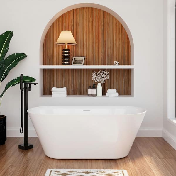63 in. x 29.5 in. Acrylic Flatbottom Freestanding Soaking Bathtub with Center Drain and Overflow in White