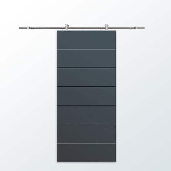 CALHOME 36 in. x 96 in. Charcoal Gray Stained Composite MDF Paneled Interior Sliding Barn Door with Hardware Kit