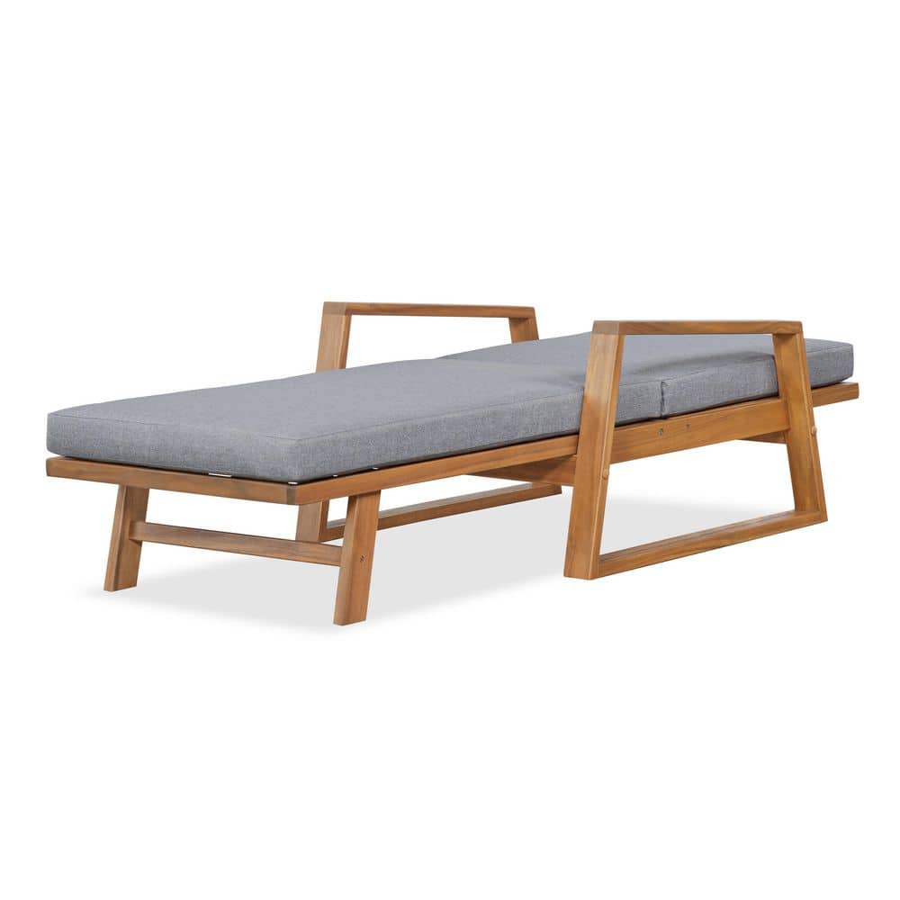 Patio Teak Finish Solid Wood Outdoor Chaise Lounge with Gray Cushion, Adjustable Backrest (1-Pack) price history on PriceWatchPro