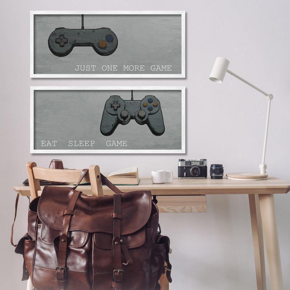 Gamer Phrases on Grey by Kim Allen 2 Piece White Framed Typography Giclee Art Print 13 in. x 30 in.