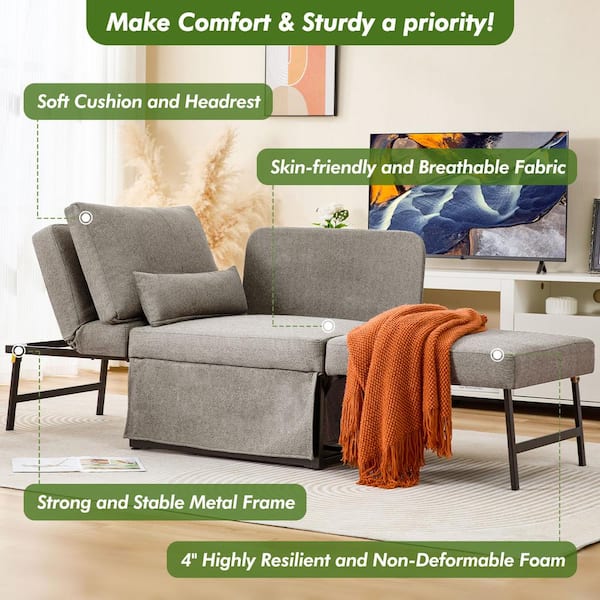 Bezseller 3-in-1 Sleeper Sofa Chair Bed With Storage - Convertible Pull-Out Couch, Adjustable Backrest, Light Grey For Living Room & Apartments