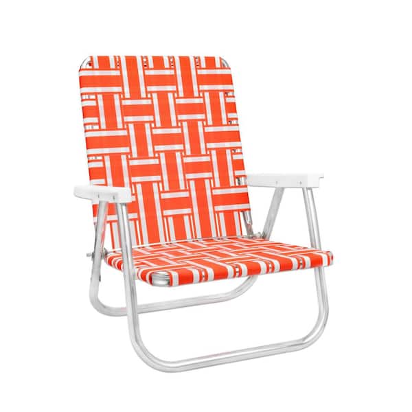 Unbranded Lightweight Orange and White Stripe Aluminum High Back Stackable Folding Beach Chair