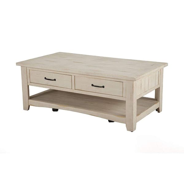 Benjara 50 in. White Rectangle Wood Top Coffee Table