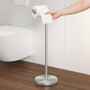 Bathroom Freestanding Toilet Paper Holder 26 in. H Tissue Roll Holder Floor Stand in Brushed Finish