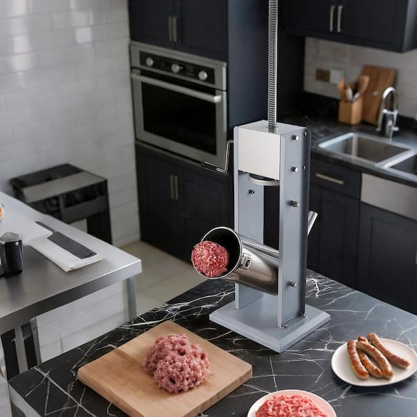 5L Manual Sausage Stuffer, Vertical Stainless Steel Meat Filler, Dual Speed, 5-Tubes for Home and Commercial Use