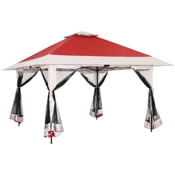 Zeus & Ruta 13 ft. x 13 ft. Red Instant Pop Up Gazebo Canopy Tent Shelter with Zippered Mesh Mosquito Netting