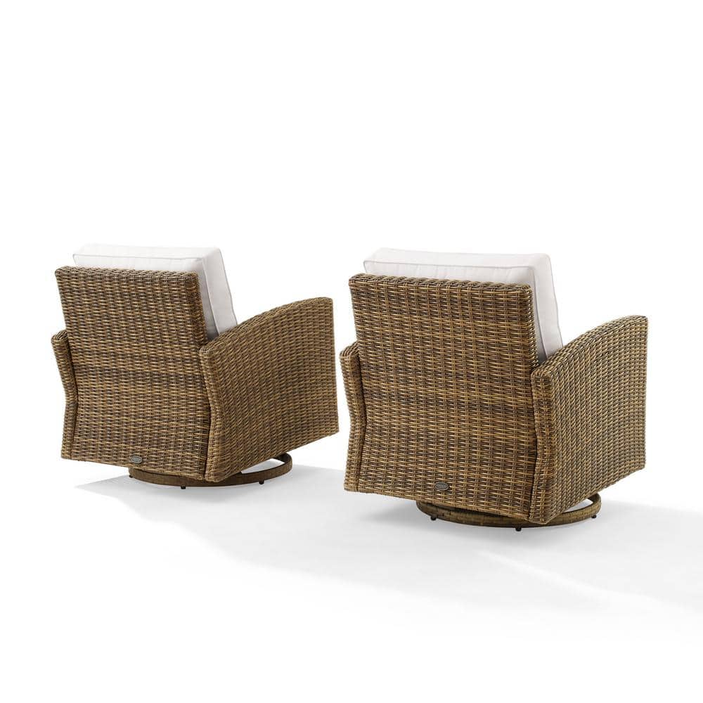 Bradenton White Cushioned Wicker Swivel Rocker Chair Set