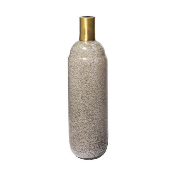 HomeRoots 15 in. Brown Crystal Cylinder Decorative Vase