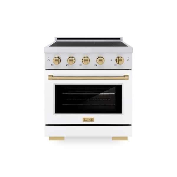 Autograph 30 in. 4.2 cu. ft. Induction Range with 4 Element Cooktop in Stainless with White Matte and Champagne Accents