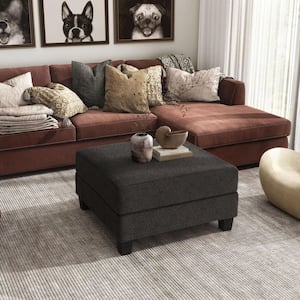 Colby Dark Gray Boucle Fabric Square Storage Ottoman Medium