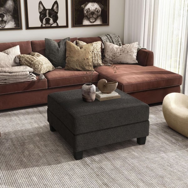Furniture of America Colby Dark Gray Boucle Fabric Square Storage Ottoman Medium