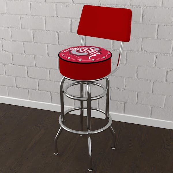 Unbranded The Ohio State University Logo 31 in. Red Low Back Metal Bar Stool with Vinyl Seat