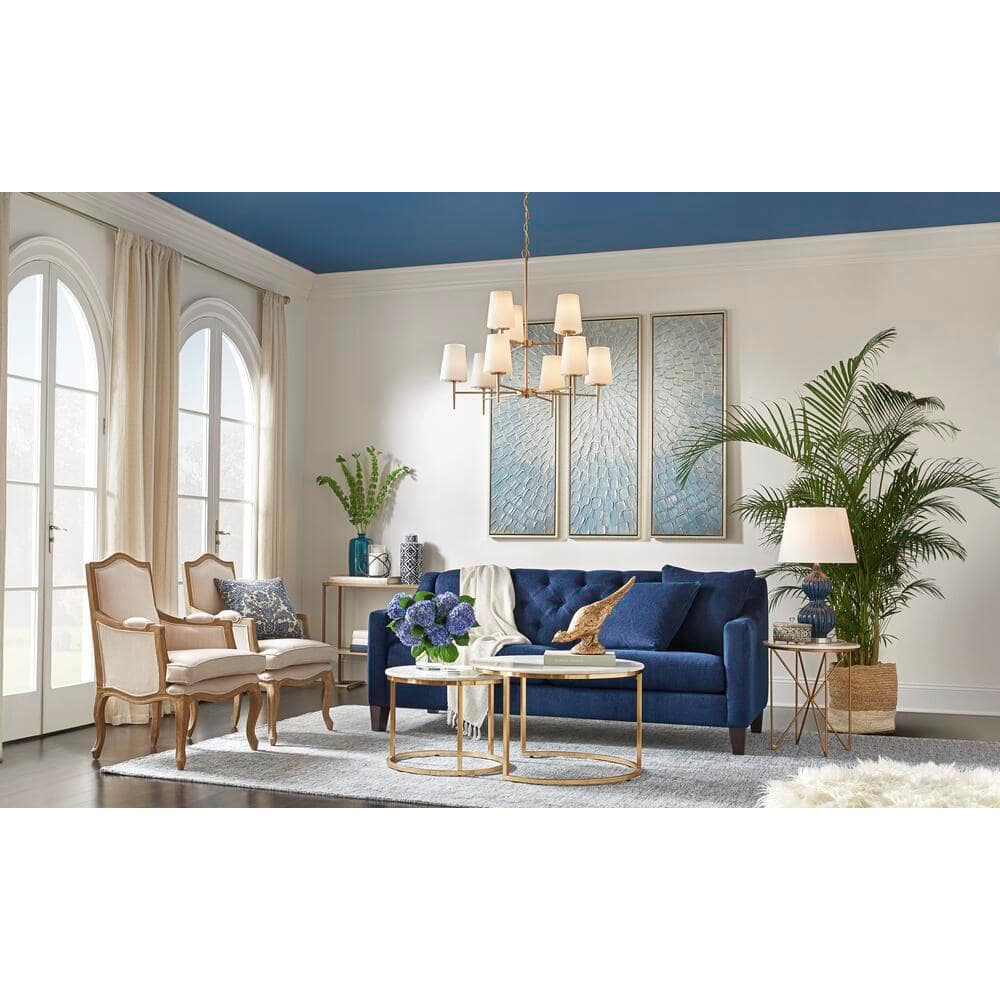 Satin Brass and Opal Glass 9-Light Chandelier