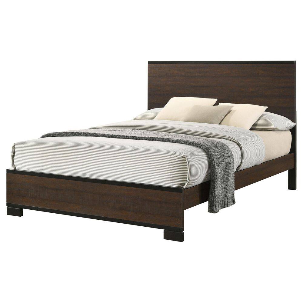 Rustic Tobacco King Wood Frame Bed with Tufted Upholstery