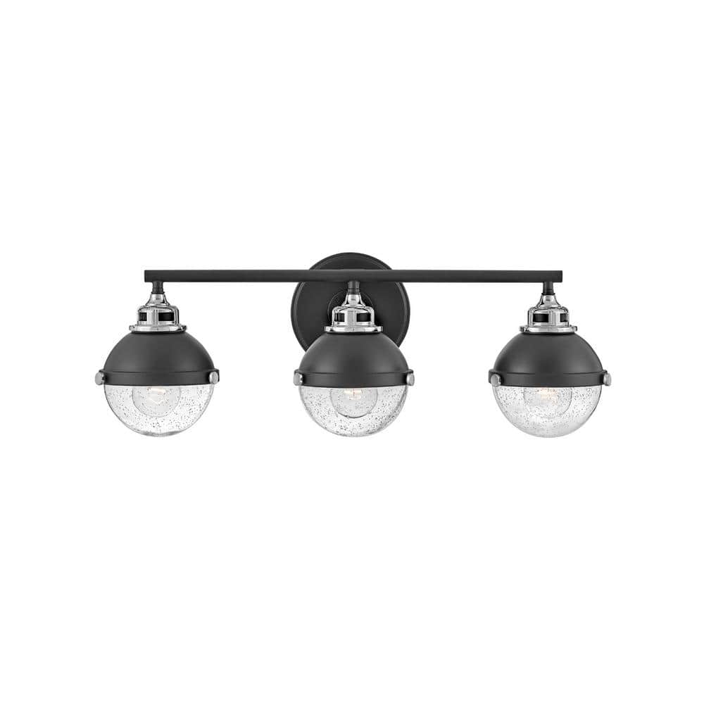 Fletcher Black/Chrome 3-Light Seedy Glass Vanity Light