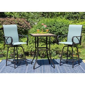 3-Piece Metal Outdoor Patio Bar Height Dining Set with Sling Swivel Chairs