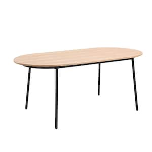 Tule Mid-Century Modern 71 in. 4-Legs Oval Dining Table with Wood Top and Black Steel-Legs (Natural Wood)