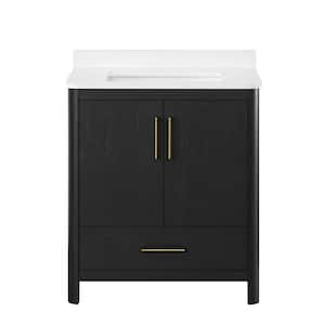 Dario 30 in. W x 19 in. D x 34.5 in. H Single Sink Bath Vanity in Ebony Wood with White Engineered Marble Top