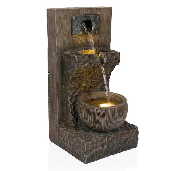 Alpine Corporation 3-Tier Cascading Fountain with Warm White LED Lights
