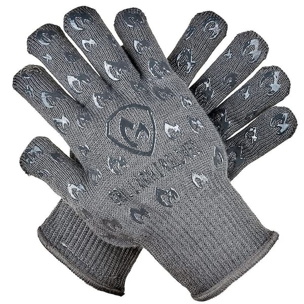 932°F Extreme Heat and Cut Resistant Oven Mitts Grilling Gloves with Fingers for BBQ Cooking Grilling Baking, Gray