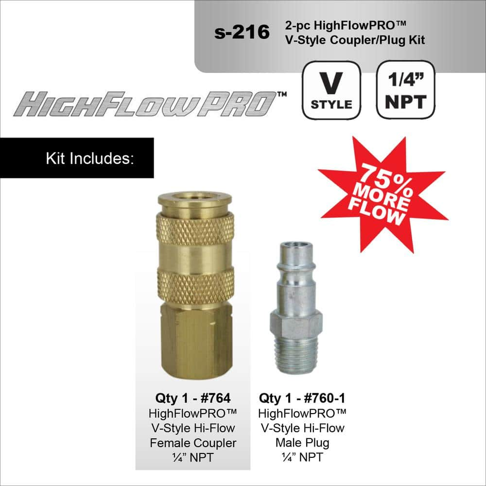 UPC 030937002167 product image for 1/4 in. NPT V Style Coupler and Plug Air Tool Fitting Kit (2-Piece) | upcitemdb.com