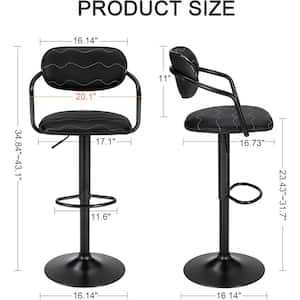 Bar Stools Set, 23.43 in. Black Low Back Metal Bar Stool Counter Stool with Arm, PU Leather Swivel Bar Chairs Set of 2