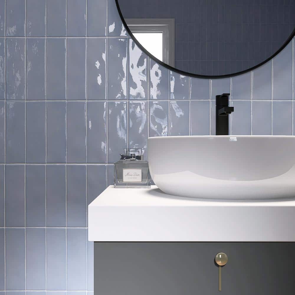 Sky Blue Glossy Porcelain Rectangular Wall and Floor Tile
