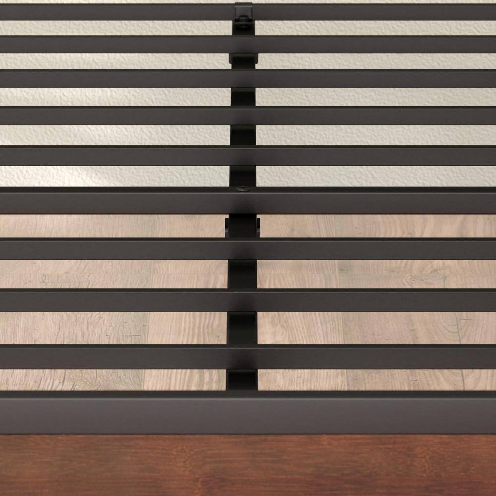 Queen Brown Bamboo and Black Metal Platform Bed Frame with Slatted Headboard