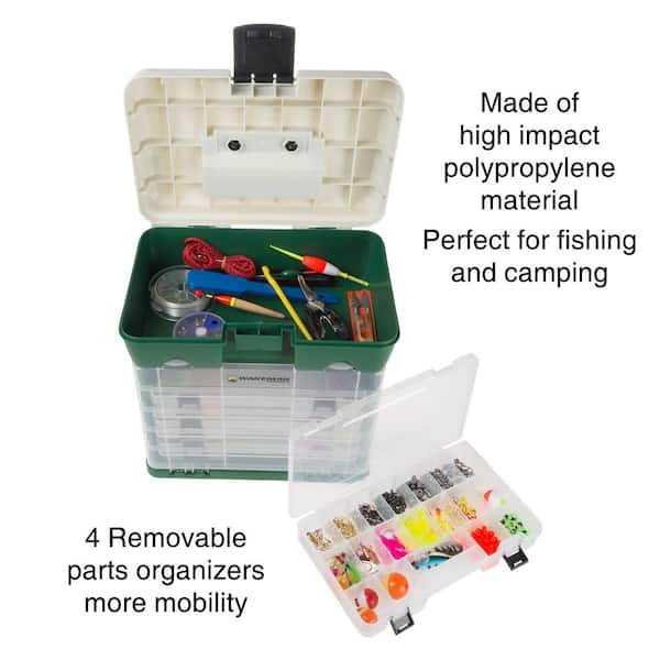 Fishing Tackle Box - Hard Plastic Gear Organizer Case with Flip Top Lid, 4-Drawers with 19 Compartments Each