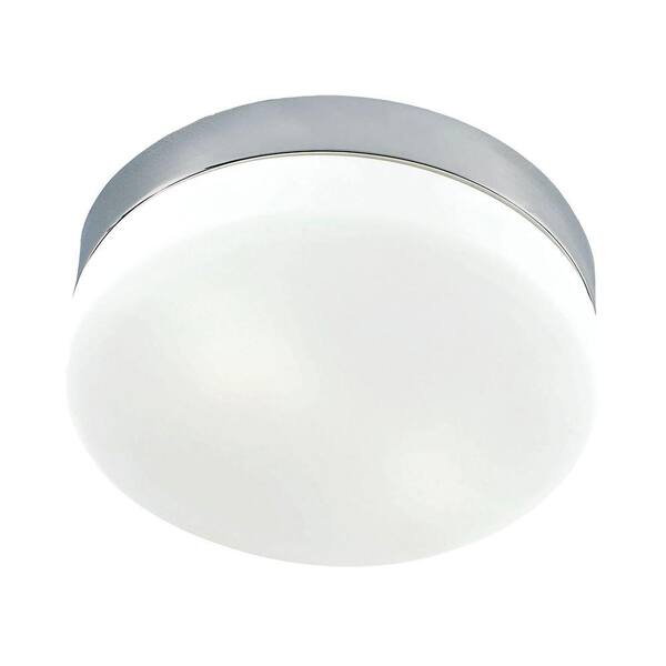 Titan Lighting 1-Light Satin Nickel and White Glass Flushmount