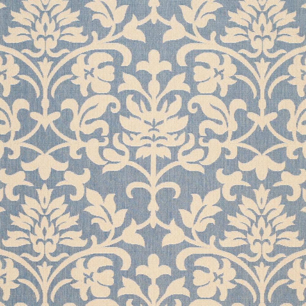 Blue Floral Motif Synthetic 9' x 12' Outdoor Area Rug