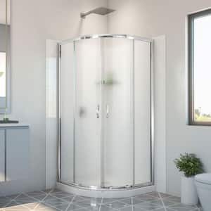 Prime 38 in. W x 38 in. D x 78-3/4 in. H Sliding Shower Enclosure Base and White Wall Kit in Chrome and Frosted Glass