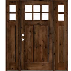 60 in. x 80 in. Knotty Alder Right-Hand/Inswing 6-Lite Clear Glass Provincial Stain Wood Prehung Front Door with DSL