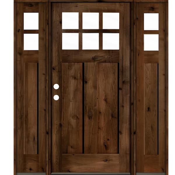 Krosswood Doors 60 in. x 80 in. Knotty Alder Right-Hand/Inswing 6-Lite Clear Glass Provincial Stain Wood Prehung Front Door with DSL