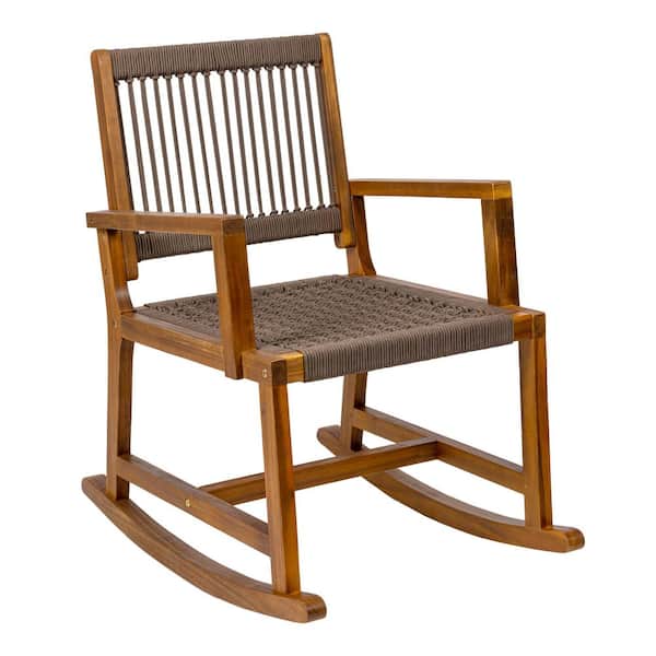 Laguna Coastal Casual 352 lbs.Support Acacia Wood and Woven Rope Outdoor Rocking Chair, Brown/Natural