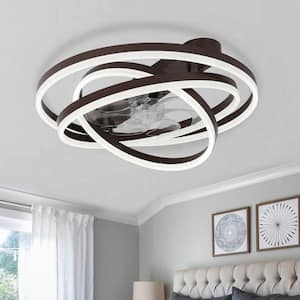 24 in. LED Indoor Coffee Low Profile Dimmable Ceiling Fan Flush Mount Smart App Remote Control with DIY Shade