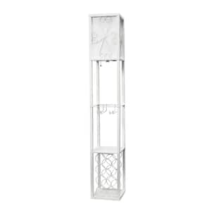 Eleganzia 62.5 in. White Vino Wine Rack and Storage Column Floor Lamp for Dining Room with Stemware Holder