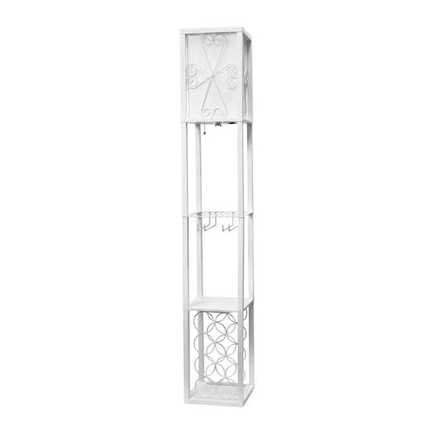 Eleganzia 62.5 in. White Vino Wine Rack and Storage Column Floor Lamp for Dining Room with Stemware Holder