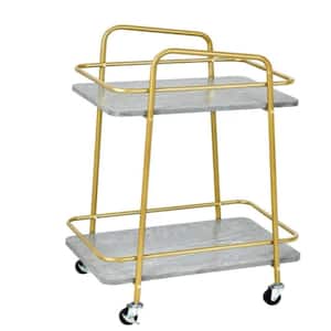 2-tier gold polishing Steel Frame Kitchen Cart with Lockable Casters