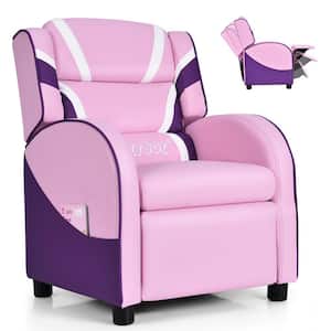 Pink Faux Leather Upholstery Kids Recliner Gaming Sofa w/Side Pockets