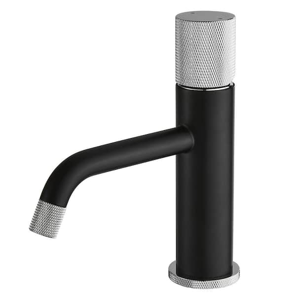 Modern Single Hole Single Handle Bathroom Faucet in Matte Black and Chrome