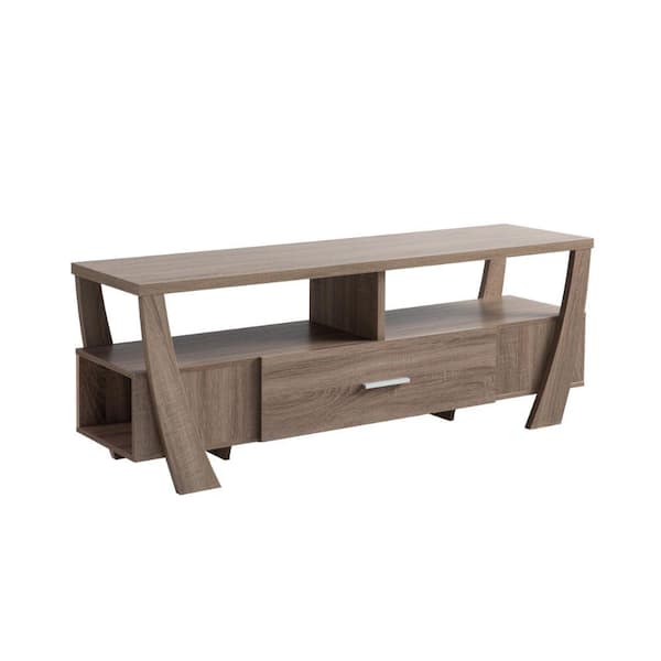Benjara 60 in. Taupe Wood TV Stand Fits TVs up to 65 in. with 1-Drawers