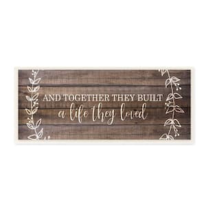 "Together They Built Love Wood Pattern Worded Phrase" by Kim Allen Unframed Country Wood Wall Art Print 7 in. x 17 in.